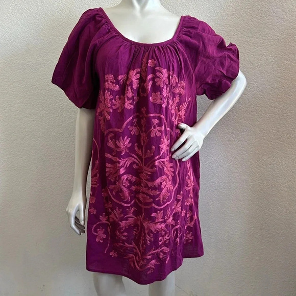 NWT Free People Fiona Embroidered Mini Dress Bright Plum Size Medium - Picture 4 of 11
